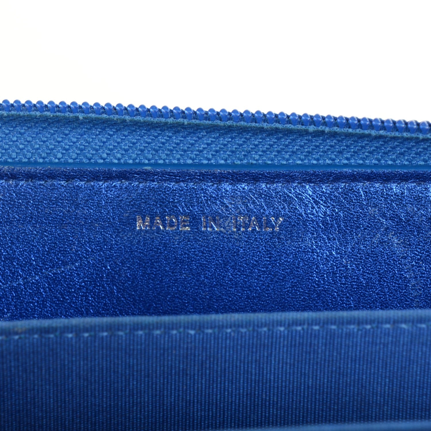 Chanel Metallic Patent Quilted Boy Zip Around Wallet Blue 8 of 9