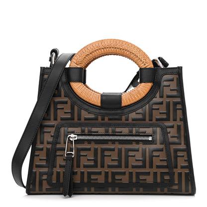 Fendi Vitello Century Wicker Bi-Color FF 1974 Embossed Small Runaway Shopper Tote Maya Black 1 of 10