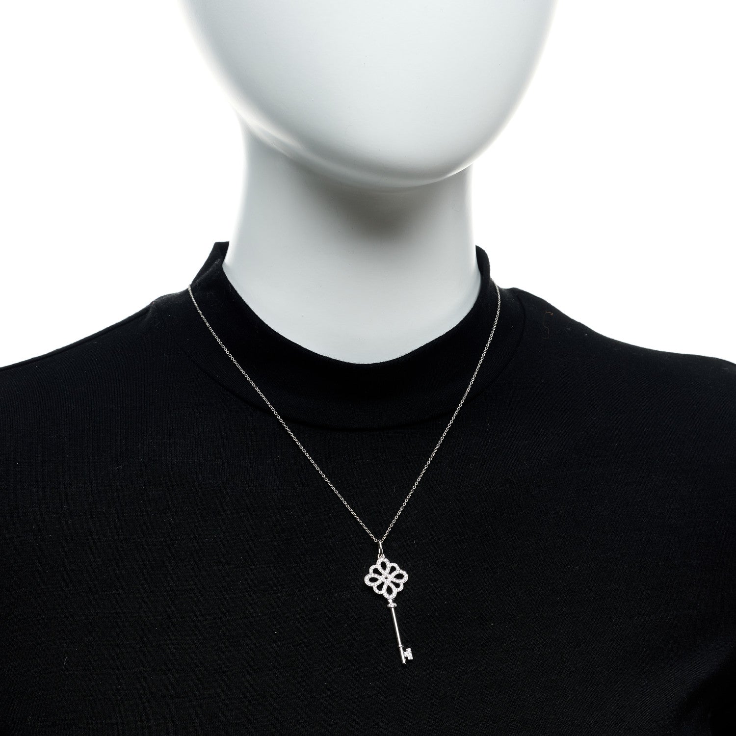 Tiffany 18K White Gold Diamond Knot Key Pendant Necklace 2 of 7