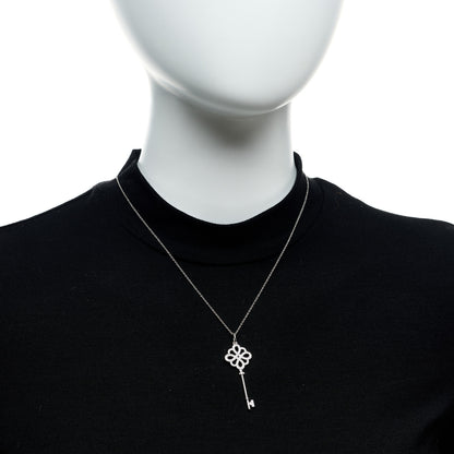 Tiffany 18K White Gold Diamond Knot Key Pendant Necklace 2 of 7