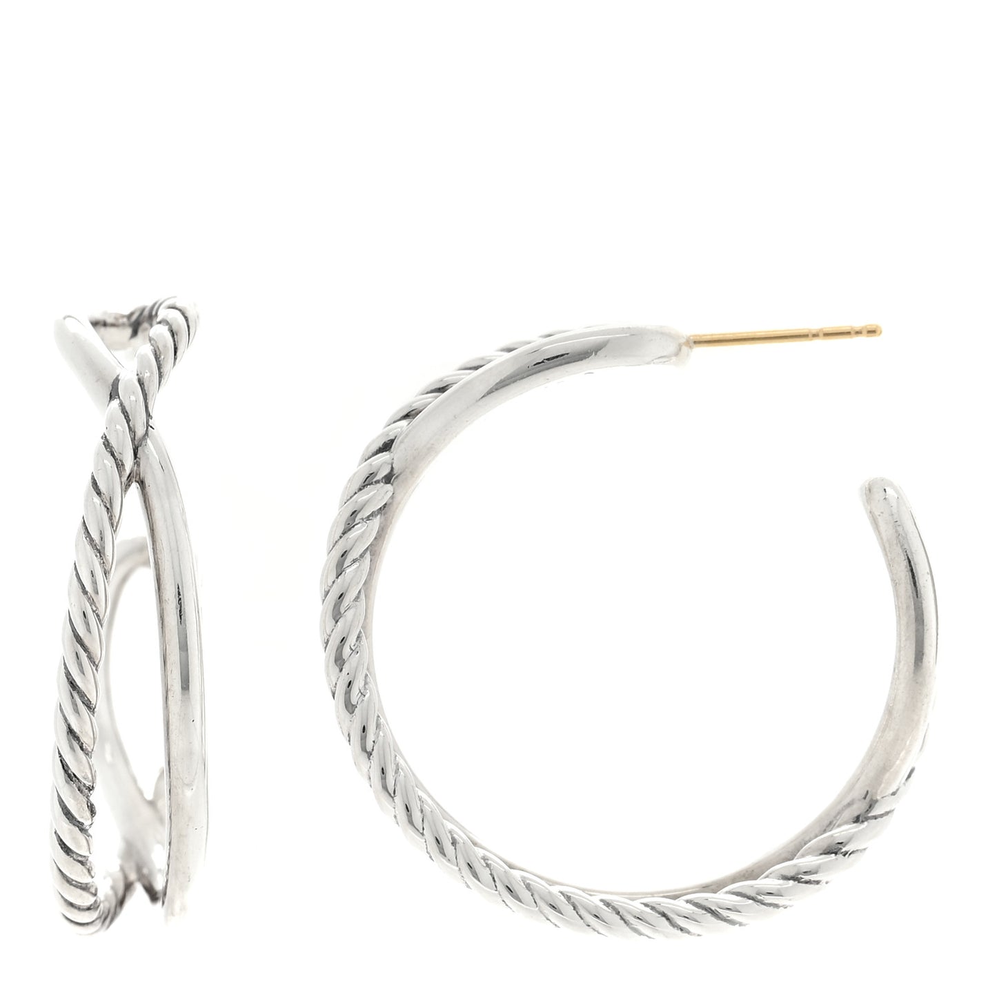 Sterling Silver Crossover Cable Hoop Earrings