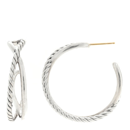David Yurman Sterling Silver Crossover Cable Hoop Earrings 1 of 4