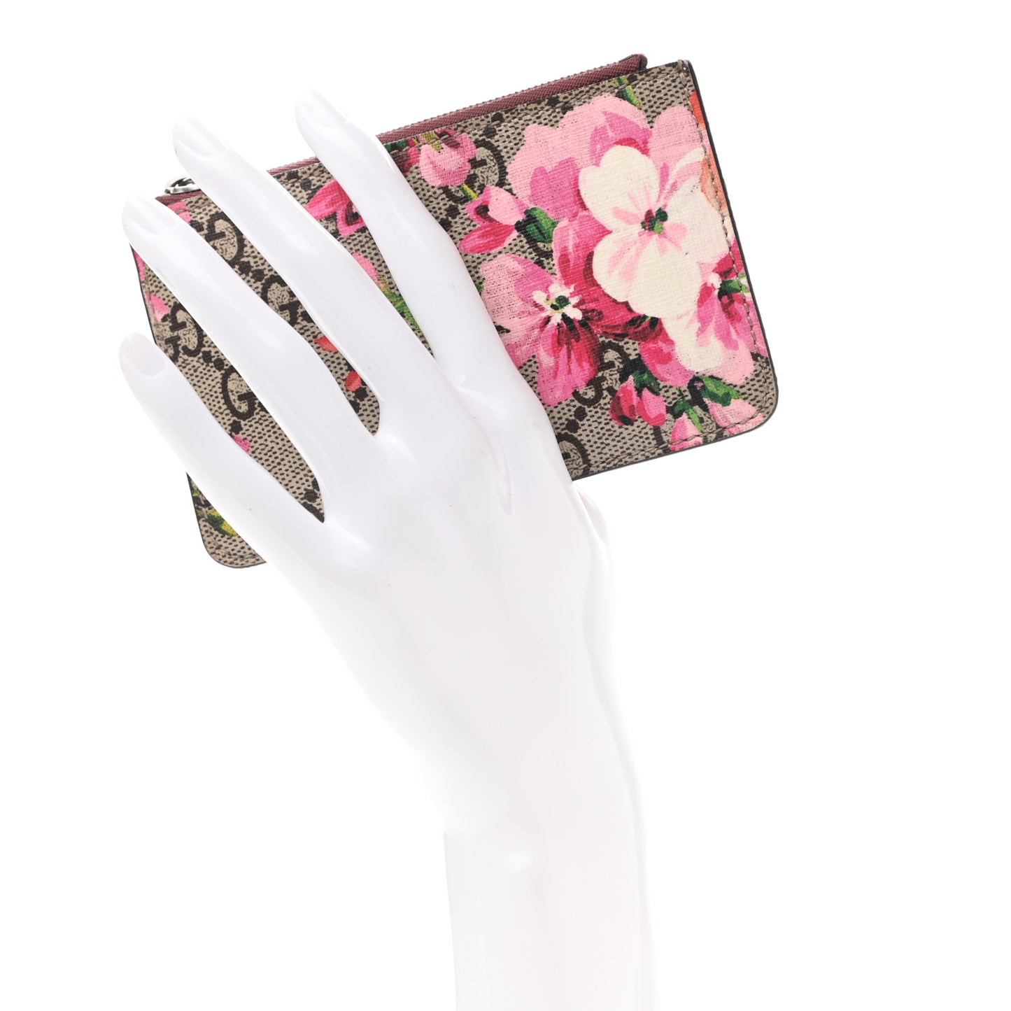 GG Supreme Monogram Blooms Key Ring Coin Case Beige Multicolor Dry Rose