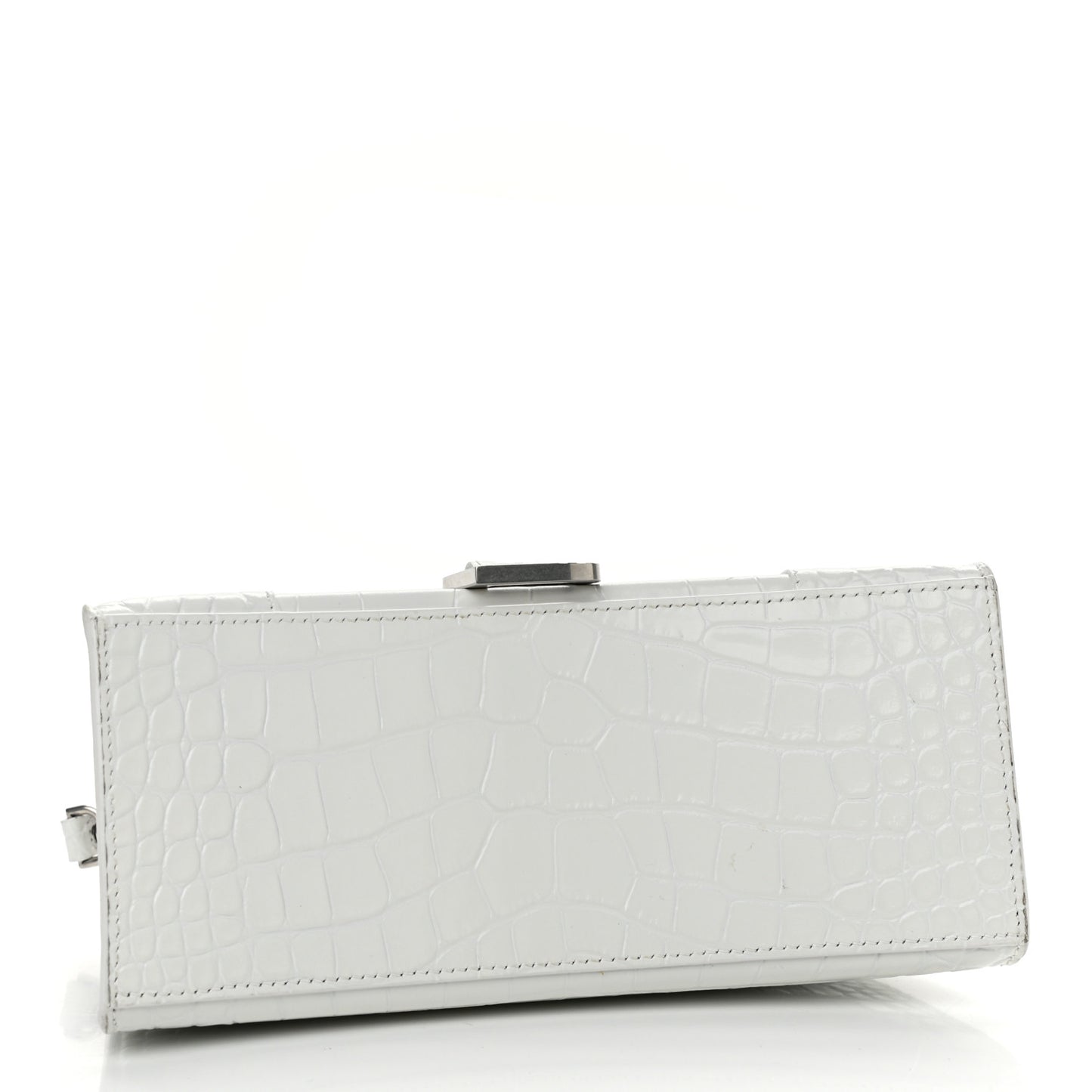 Calfskin Crocodile Embossed Small Hourglass Top Handle Bag White