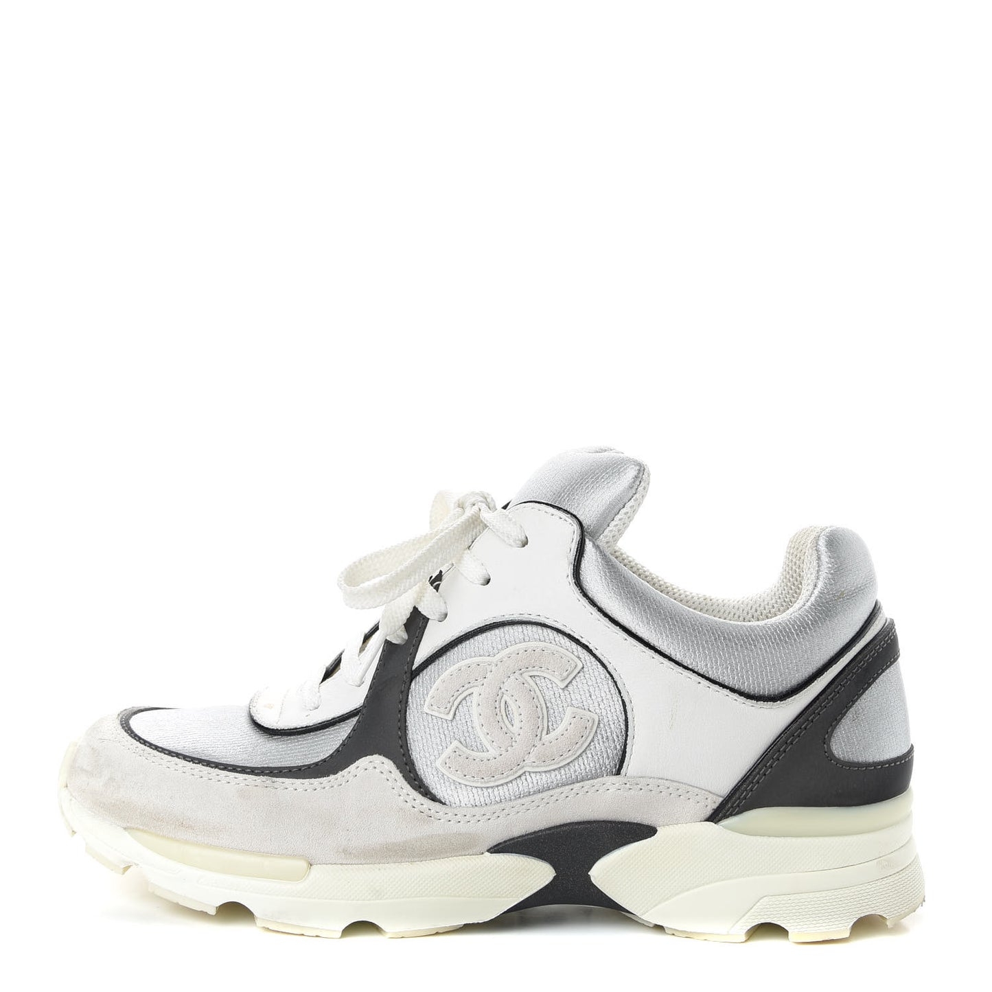 Suede Calfskin CC Sneakers 36 Black White Silver