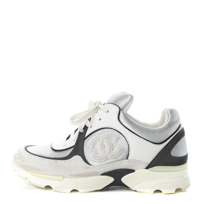 Chanel Suede Calfskin CC Sneakers 36 Black White Silver 1 of 11