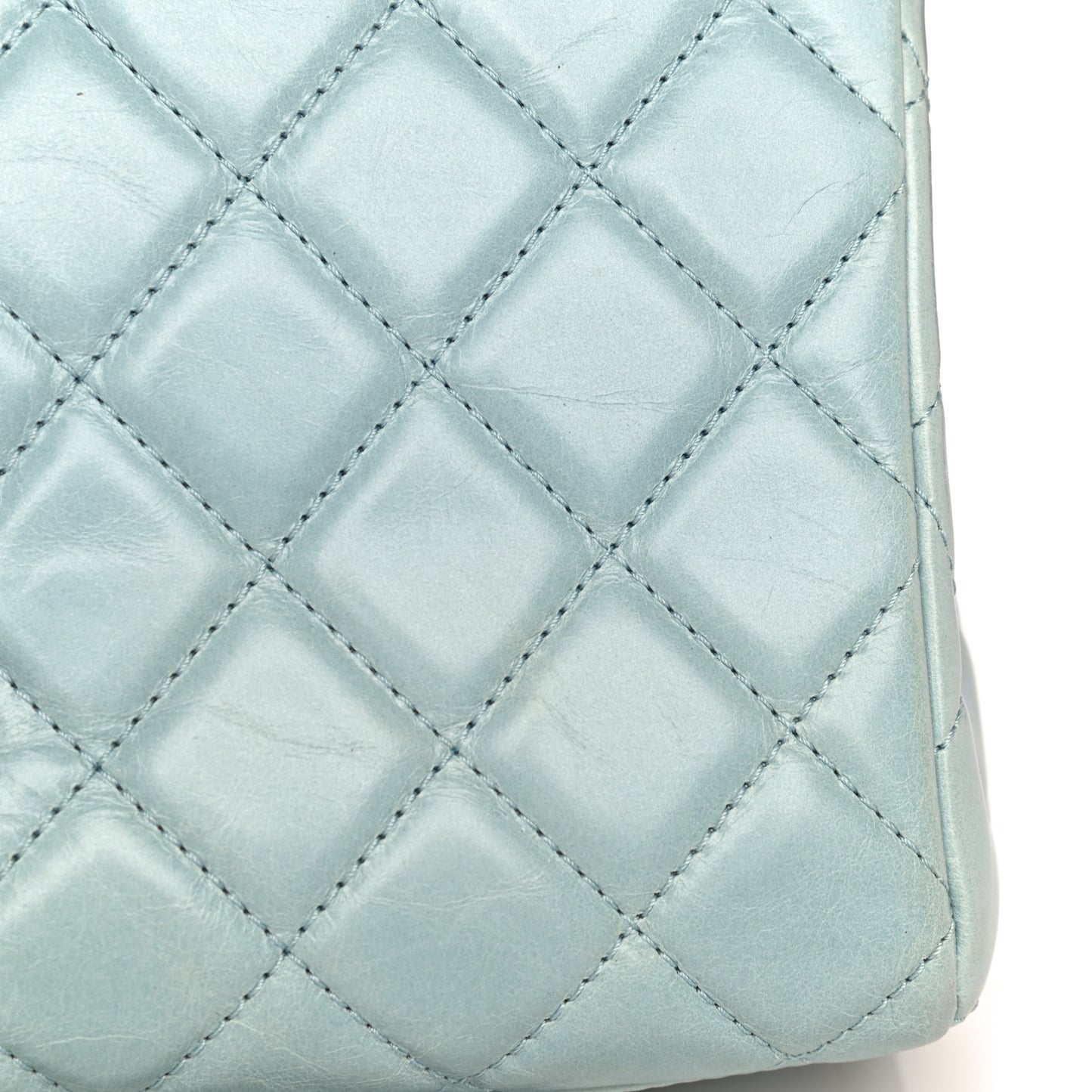 Glazed Calfskin Quilted Large Coco Soft Flap Light Blue