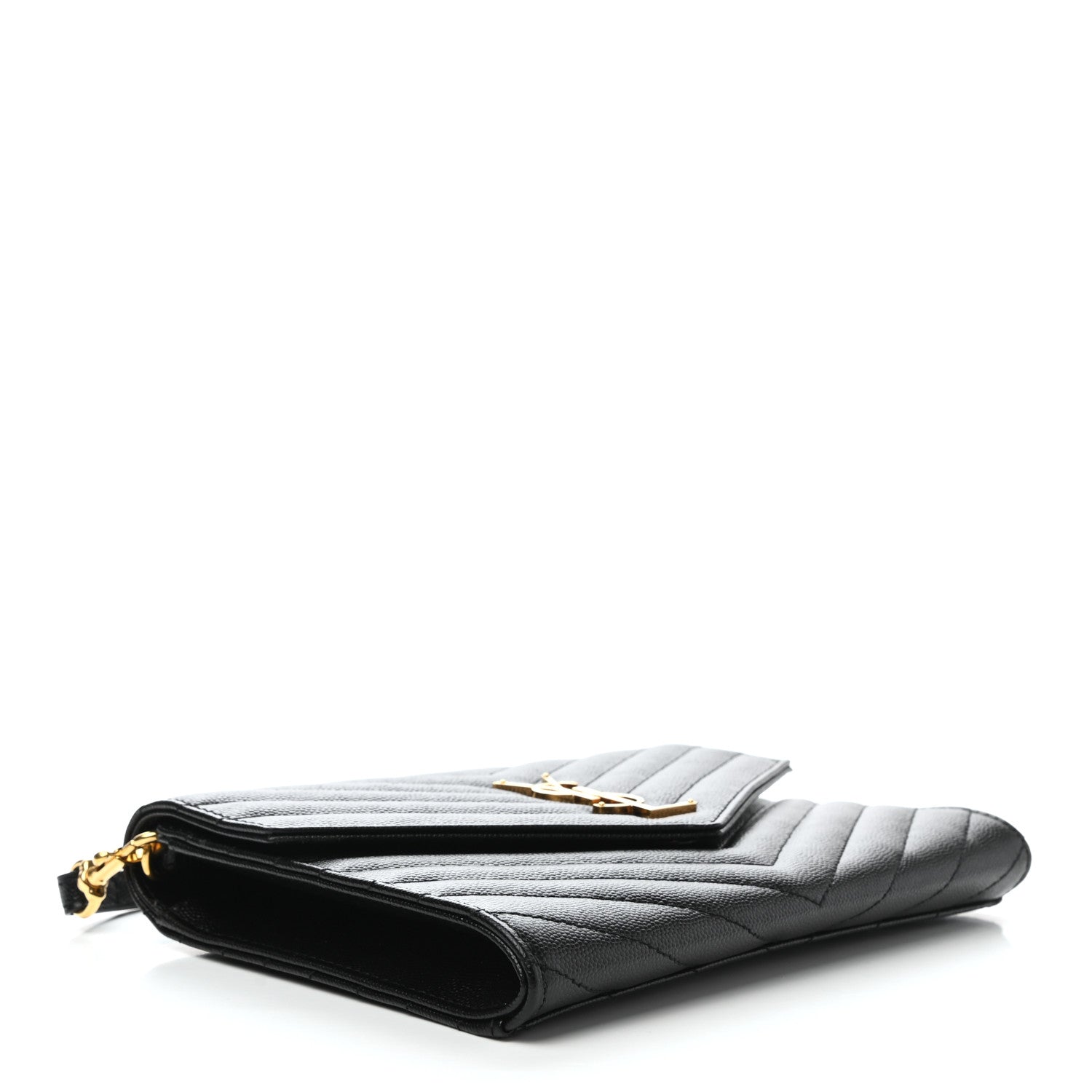 Saint Laurent Grain De Poudre Matelasse Chevron Monogram Envelope Clutch Black 4 of 7