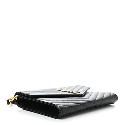 Saint Laurent Grain De Poudre Matelasse Chevron Monogram Envelope Clutch Black 4 of 7