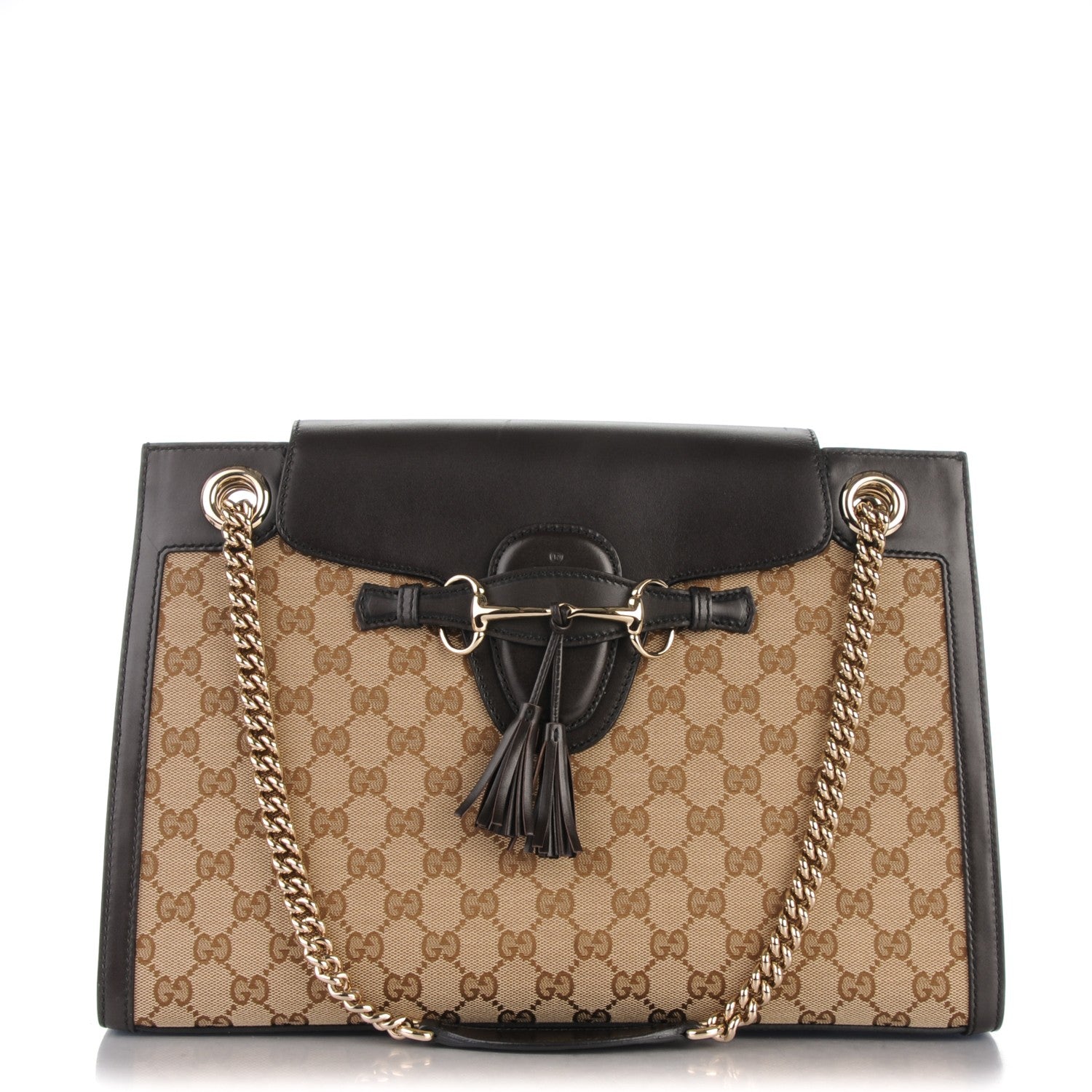 Gucci Monogram Margaux Calfskin Large Emily Chain Shoulder Bag Beige Ebony Cocoa 1 of 8
