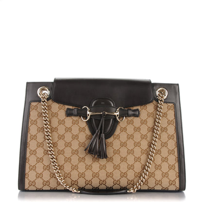 Gucci Monogram Margaux Calfskin Large Emily Chain Shoulder Bag Beige Ebony Cocoa 1 of 8
