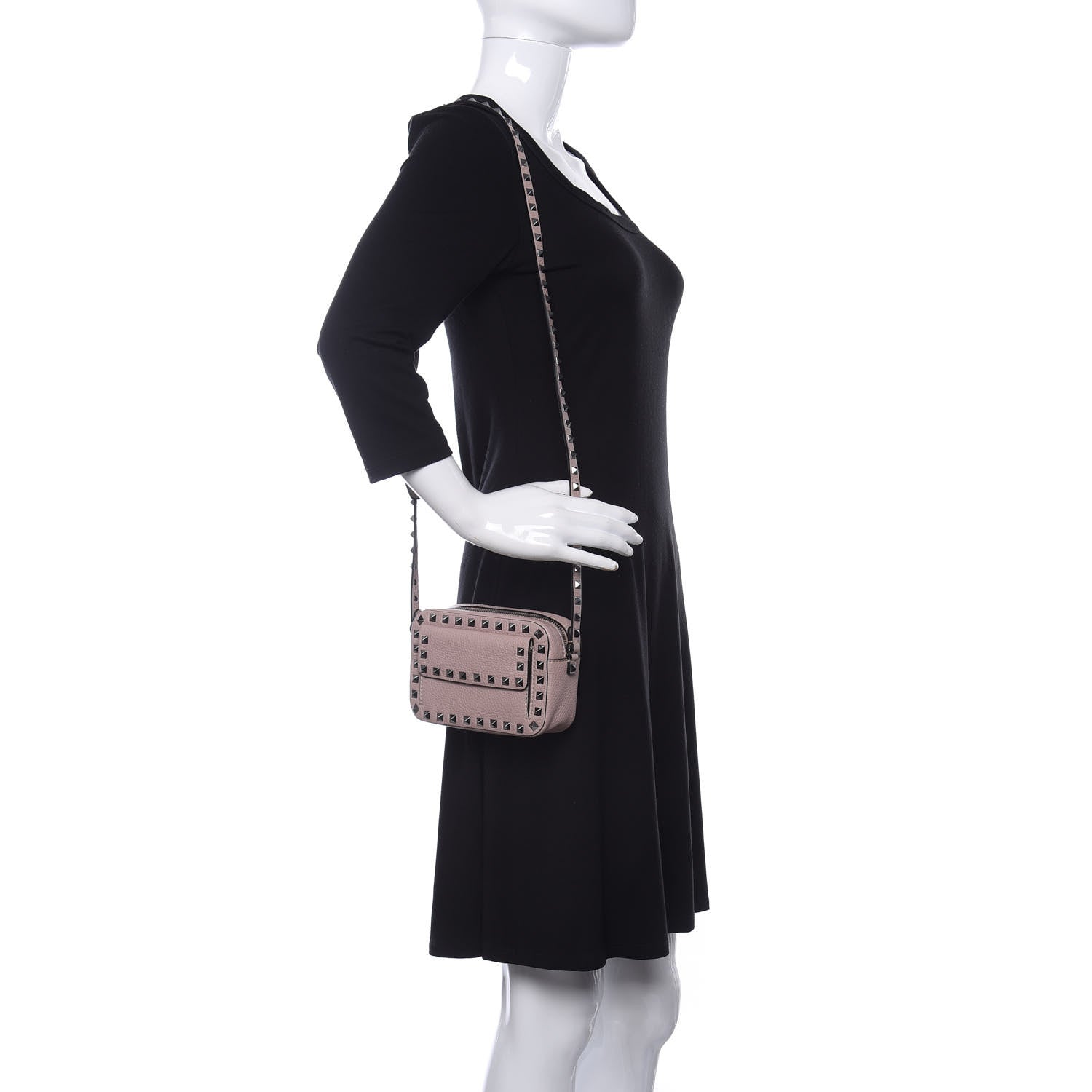 Valentino Garavani Grained Calfskin Small Rockstud Flap Pocket Camera Crossbody Bag Poudre 2 of 9