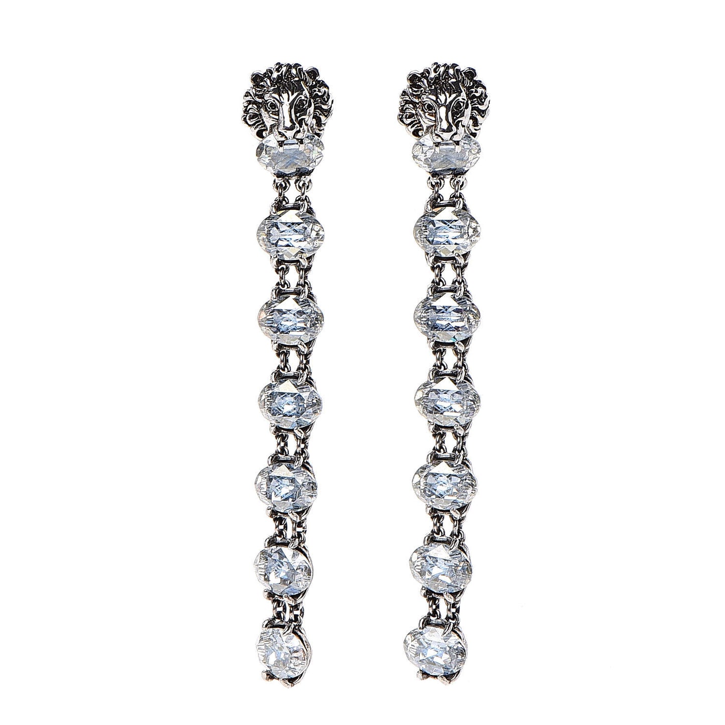 Lionhead Crystal Clip On Earrings Silver Blue
