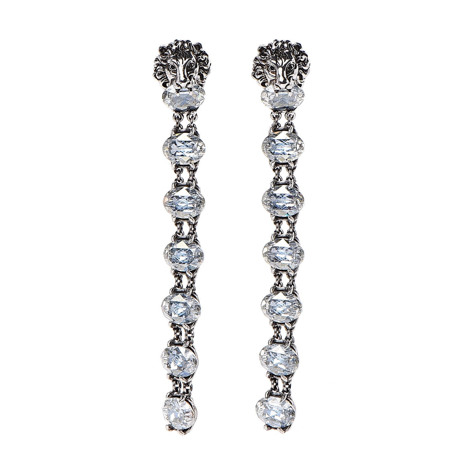 Gucci Lionhead Crystal Clip On Earrings Silver Blue 1 of 4