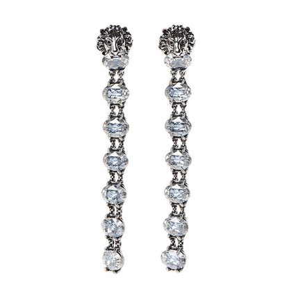 Gucci Lionhead Crystal Clip On Earrings Silver Blue 1 of 4