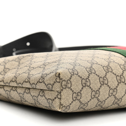 Gucci GG Supreme Monogram Calfskin Web Medium Flat Messenger Bag Beige Ebony Black 9 of 12