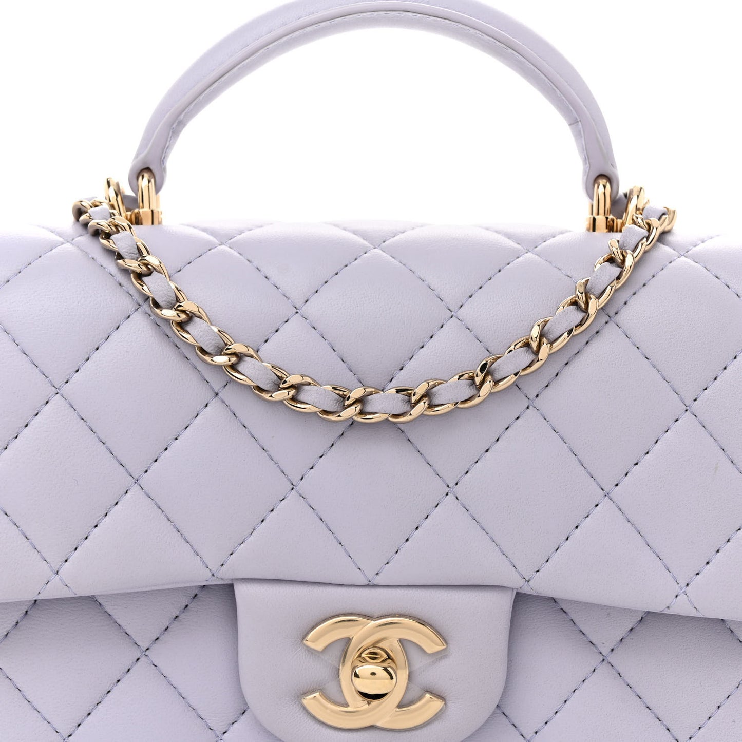 Lambskin Quilted Mini Top Handle Rectangular Flap Light Purple