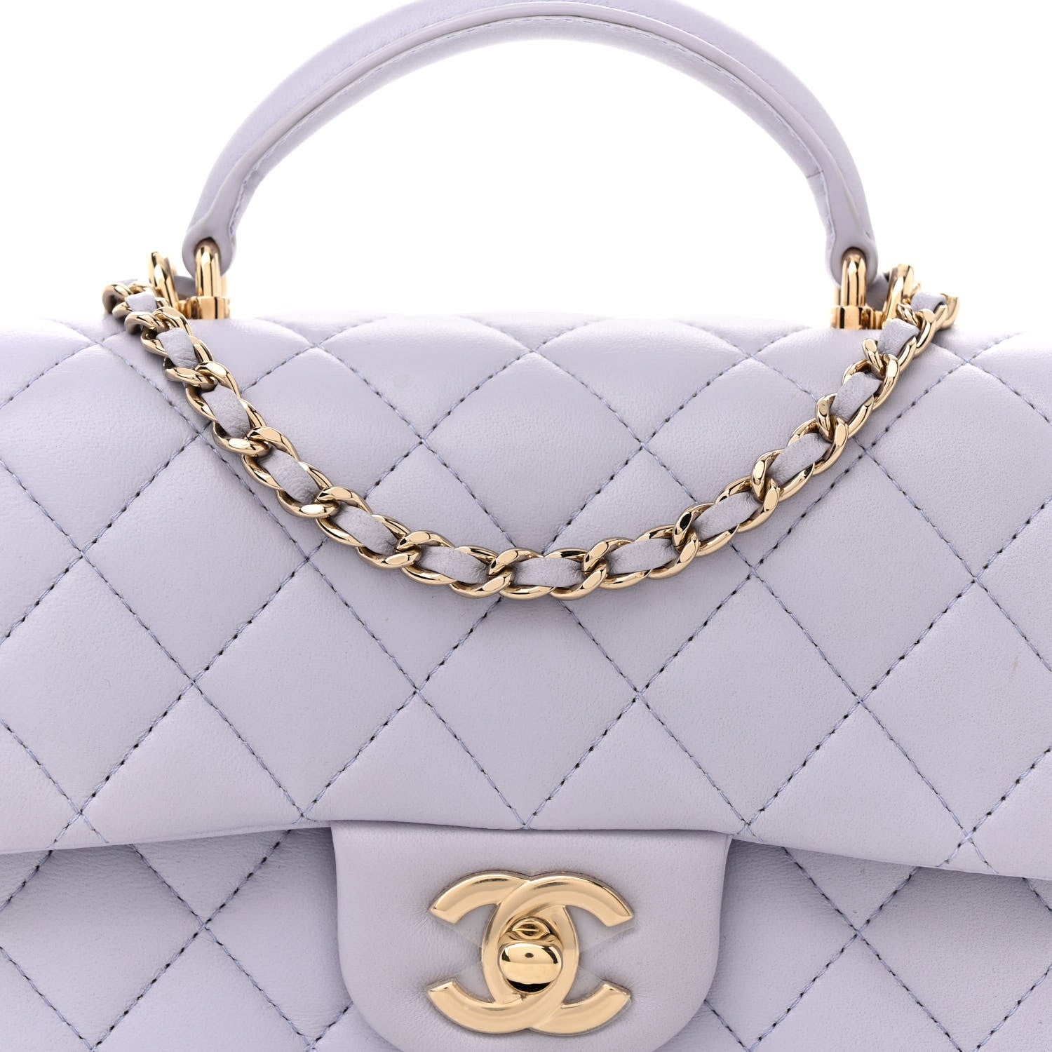 Chanel Lambskin Quilted Mini Top Handle Rectangular Flap Light Purple 8 of 12