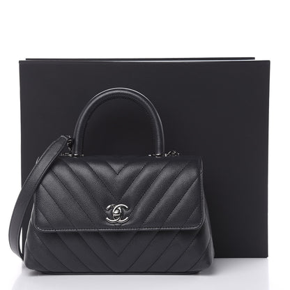 Chanel Caviar Chevron Quilted Mini Coco Handle Flap Dark Grey 10 of 10