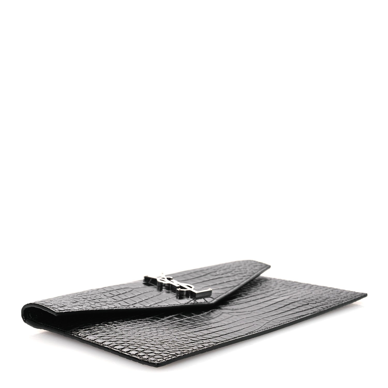 Saint Laurent Calfskin Crocodile Embossed Uptown Monogram Clutch Black 4 of 8
