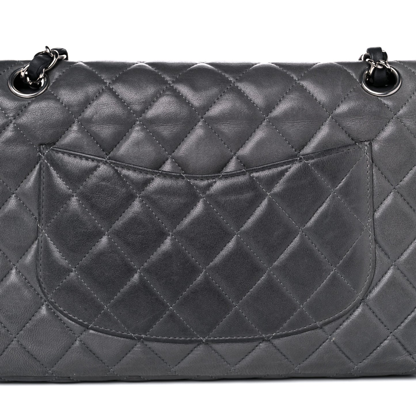 Lambskin Quilted Medium Double Flap Dark Grey