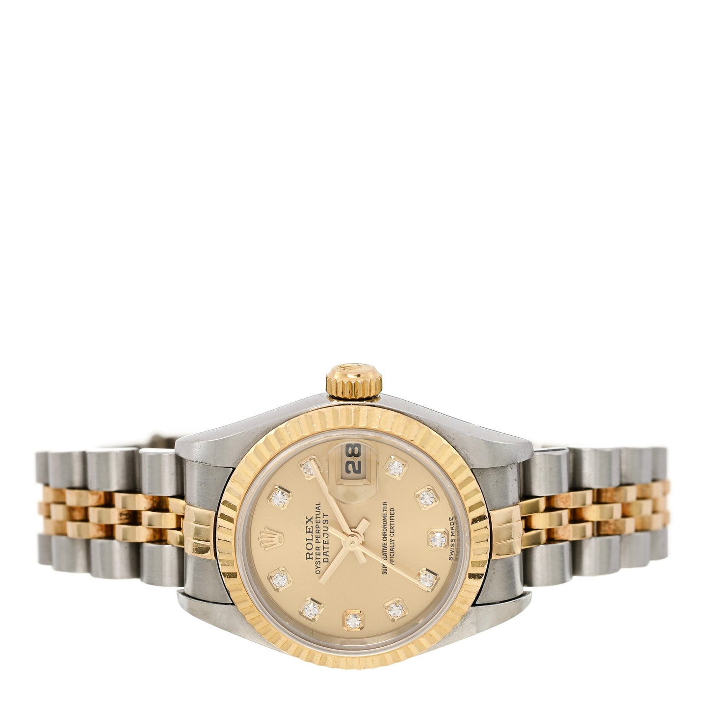 Stainless Steel 18K Yellow Gold Diamond 26mm Oyster Perpetual Datejust Watch Champagne 79173