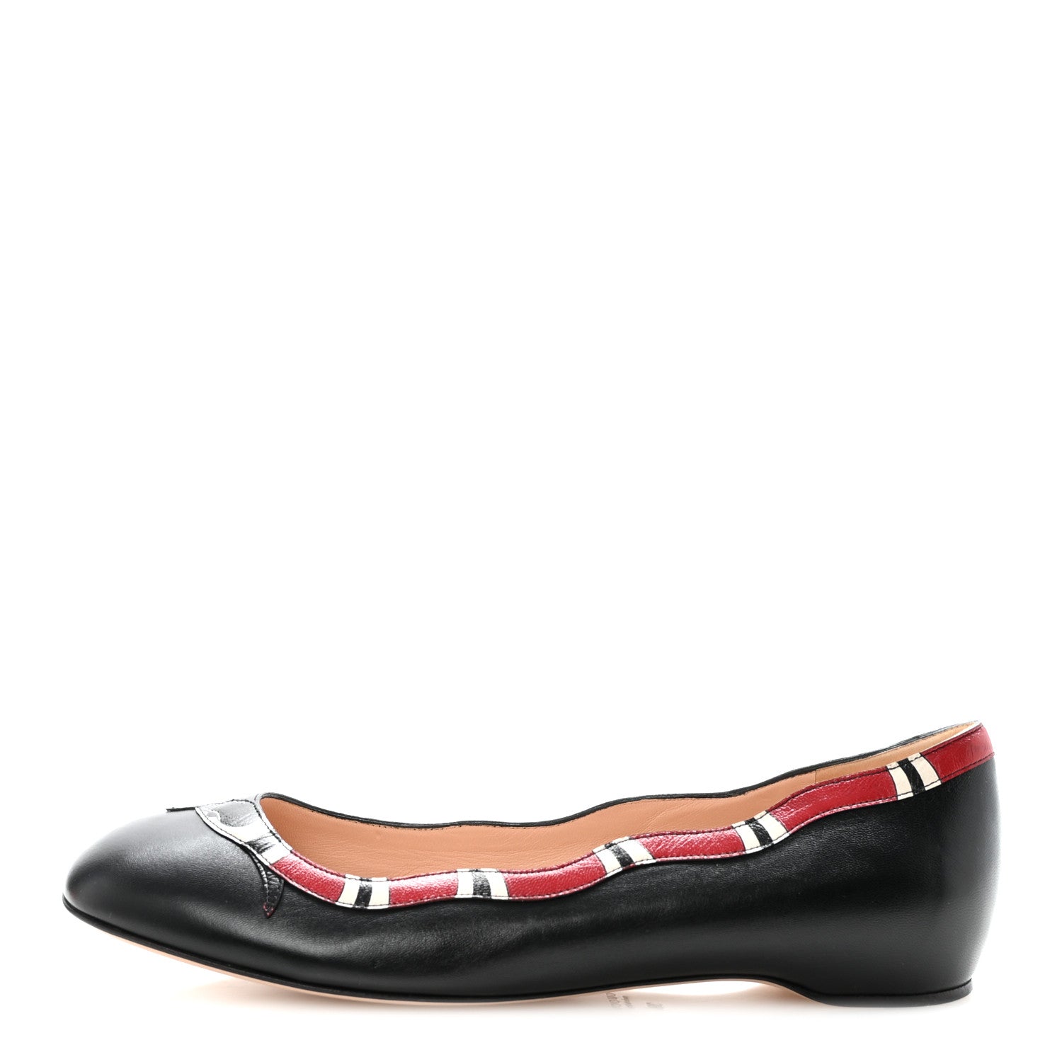 Gucci Malaga Kid Snake Ballet Flats 39 Black Hibiscus Red 2 of 18