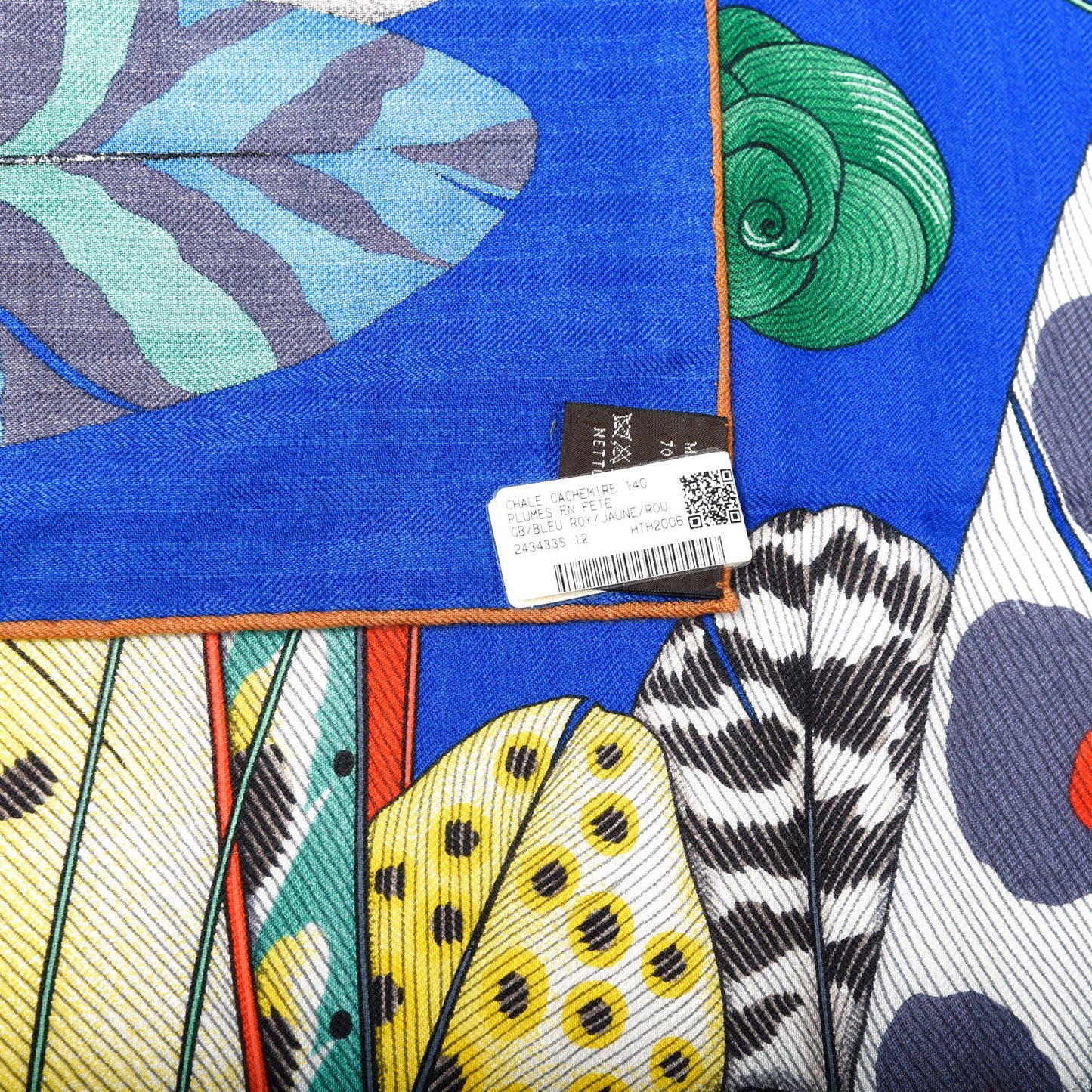 Cashmere Silk Plumes En Fete Shawl 140 Bleu Roy Jaune Rouge