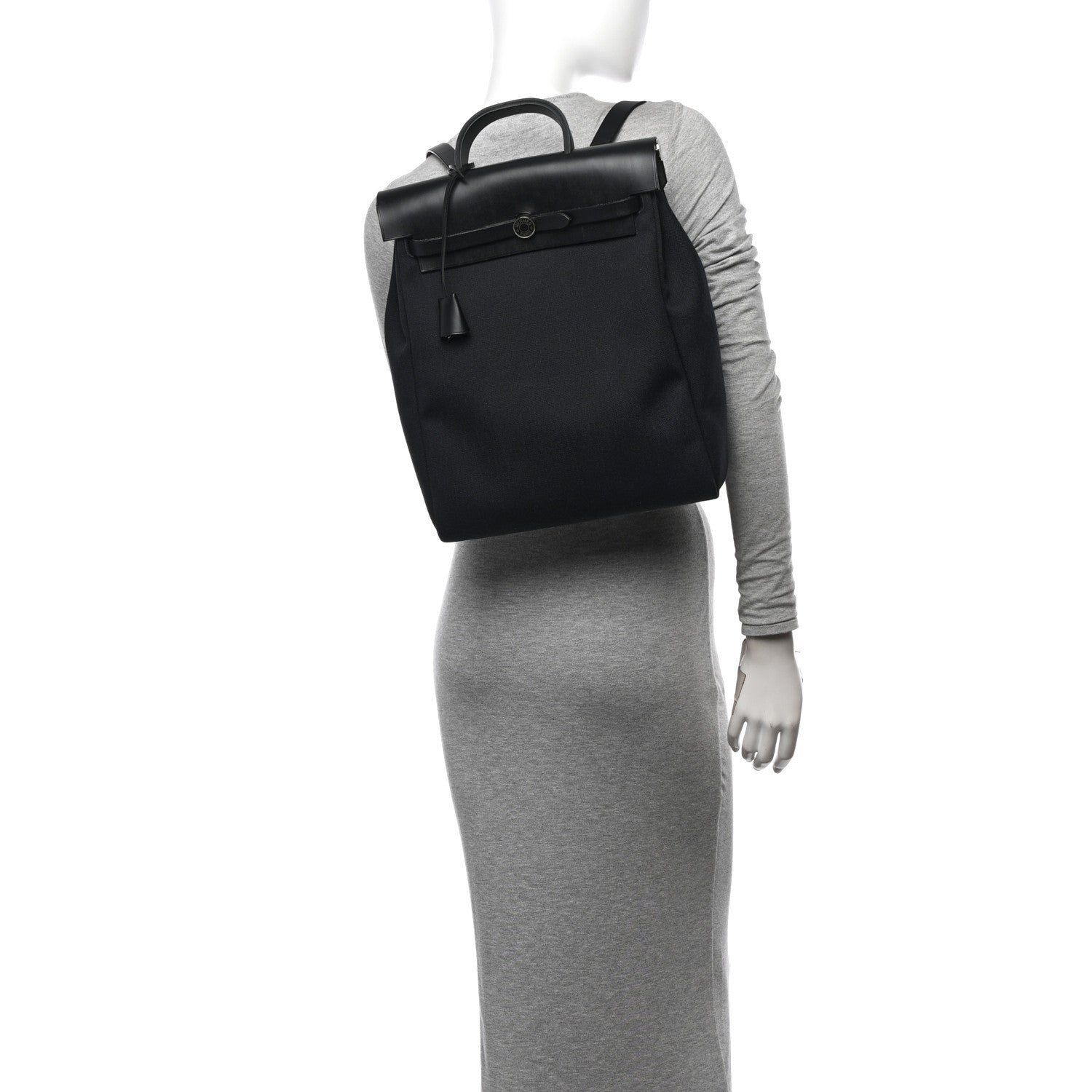 Hermes Military Toile Vache Hunter Herbag a Dos Zip Retourne Backpack Black 3 of 13