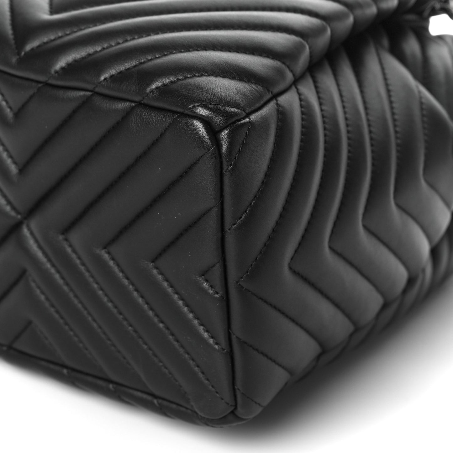 Lambskin Chevron Small Urban Spirit Drawstring Bag Black