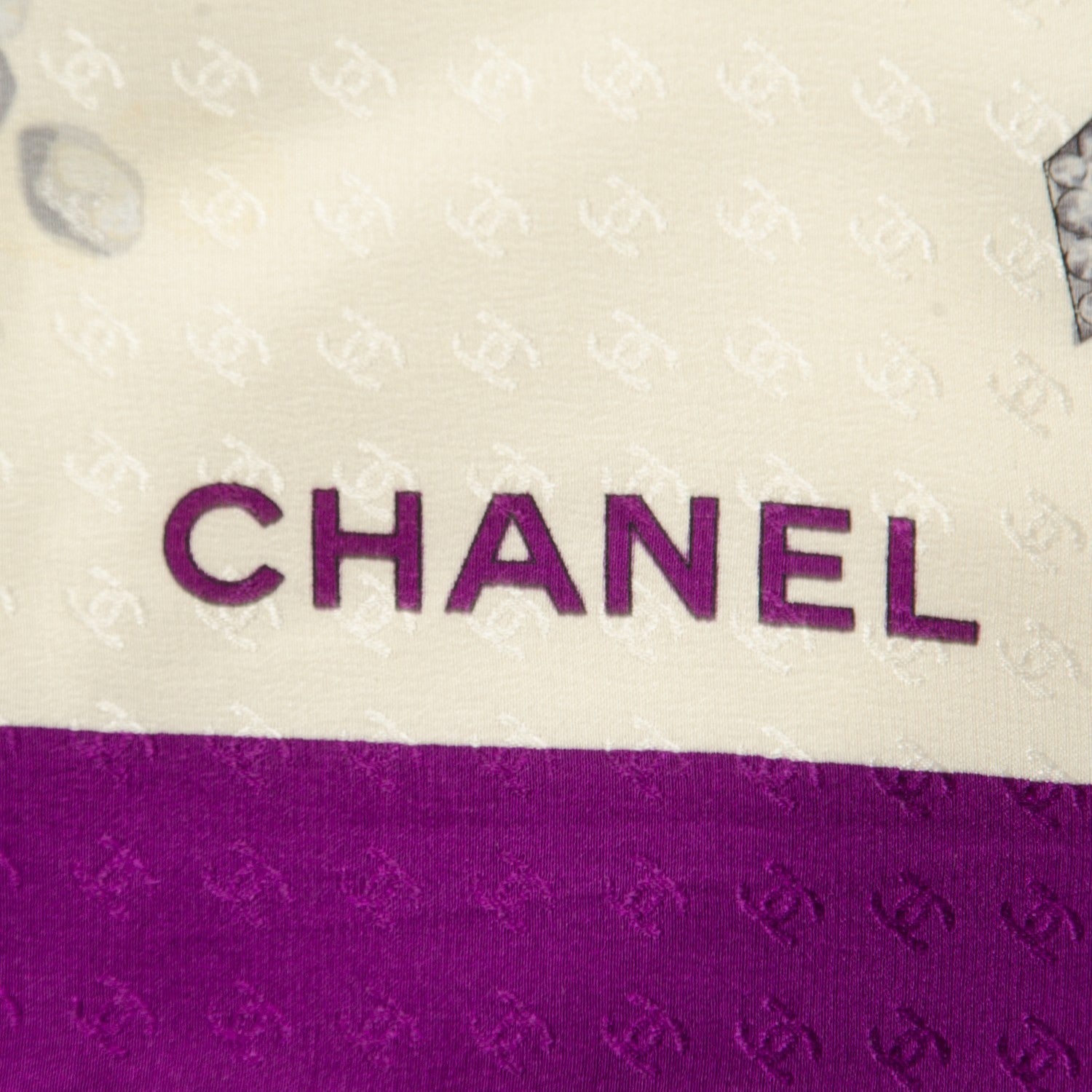 Chanel Silk Jewels Chain Scarf Beige Purple 4 of 4