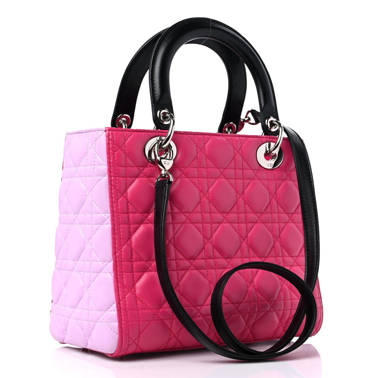 Lambskin Cannage Medium Tri-Color Lady Dior Fuchsia Anemone Black
