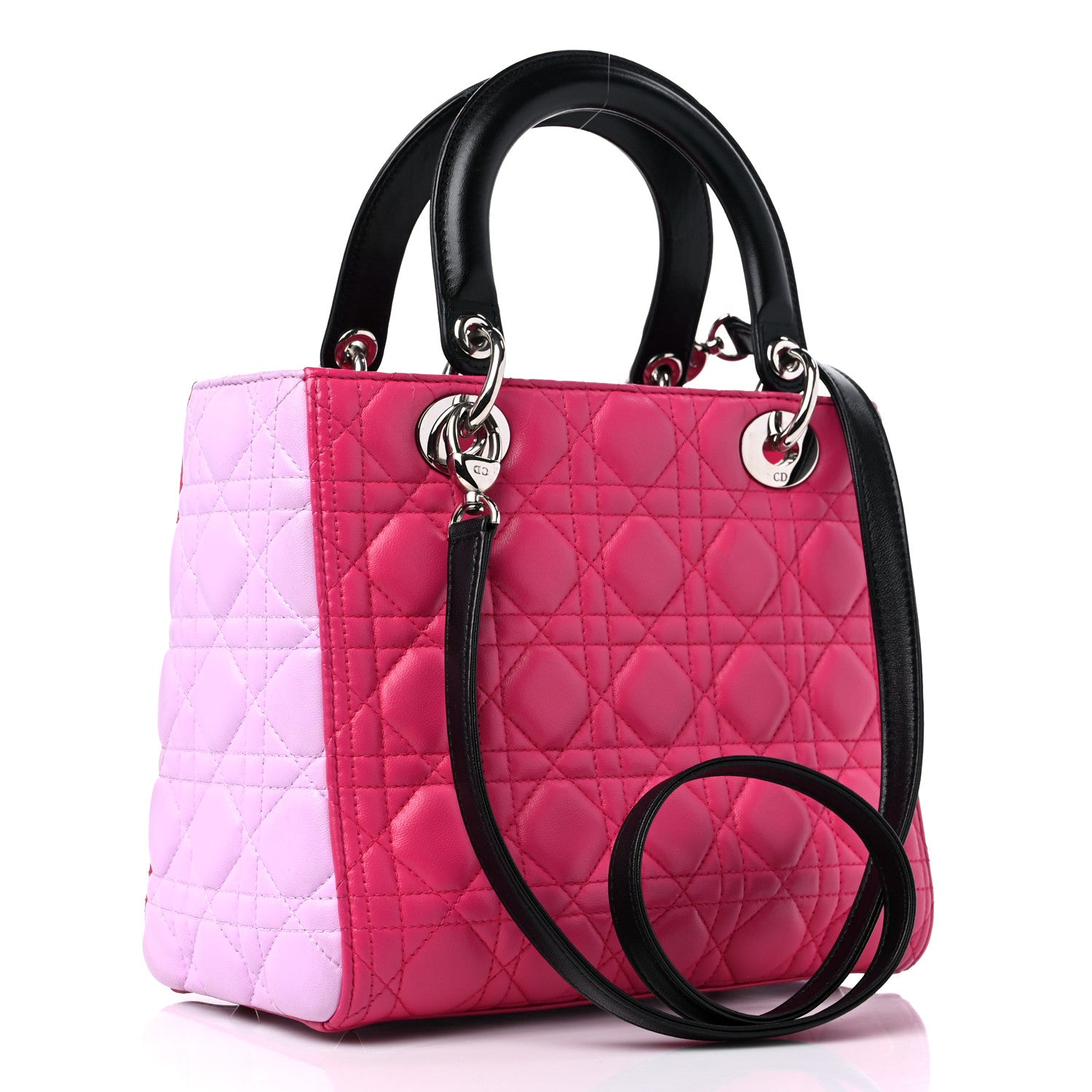 Christian Dior Lambskin Cannage Medium Tri-Color Lady Dior Fuchsia Anemone Black 3 of 16