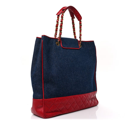 Chanel Denim Lambskin Tote Blue Red 3 of 9