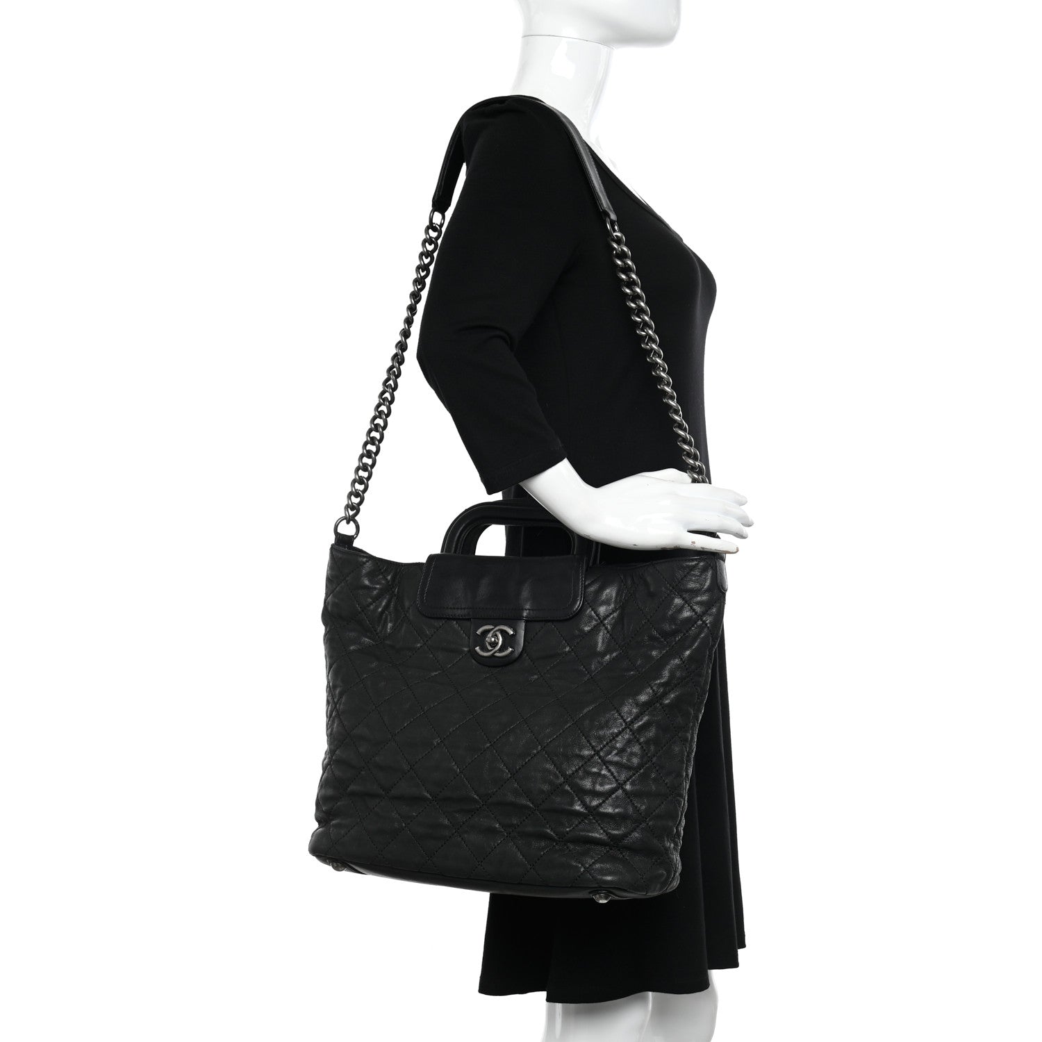 Chanel Iridescent Calfskin Quilted In The Mix Shopping Tote Black 2 of 20