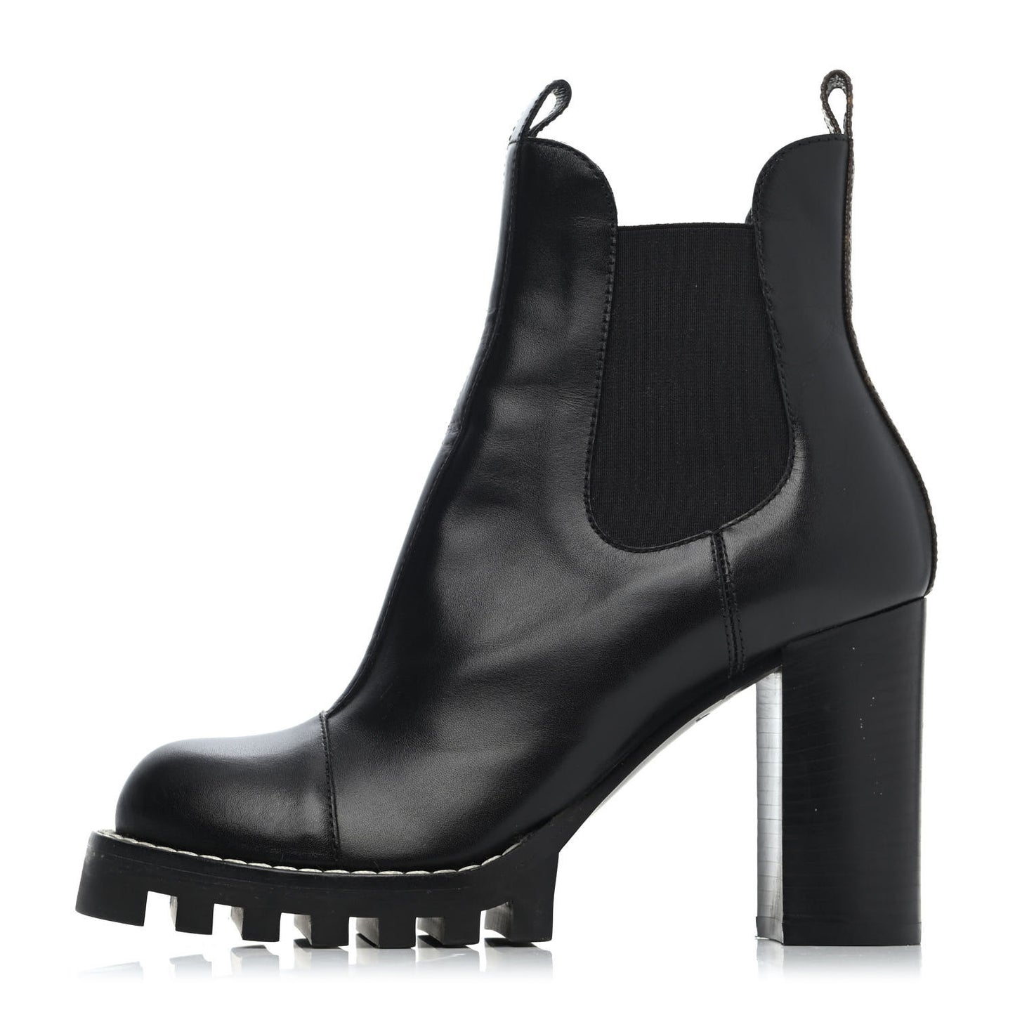 Calfskin Monogram Uniformes Chelsea Lug Sole 80mm Ankle Boots 37.5 Black