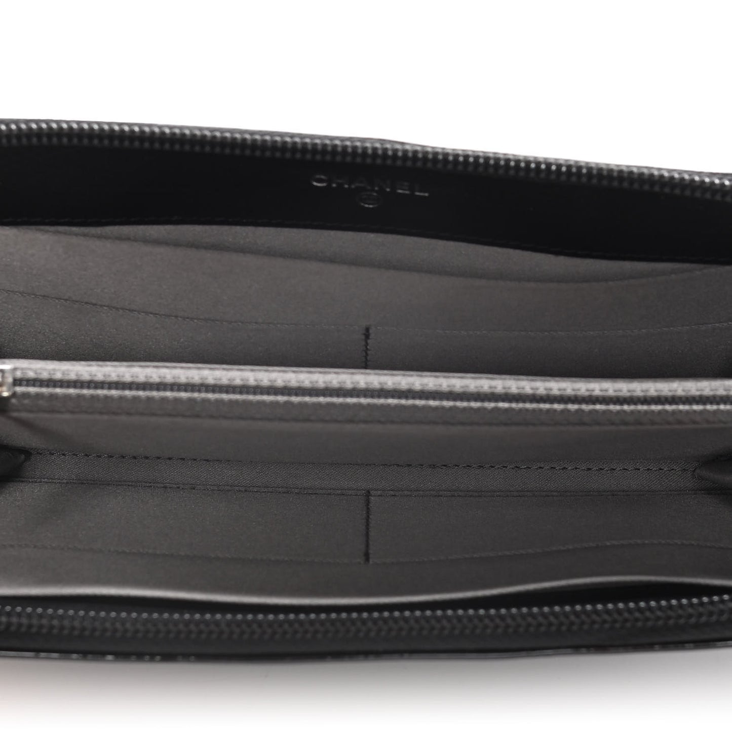 Patent Calfskin Lucky Symbols Zip Around Wallet Black