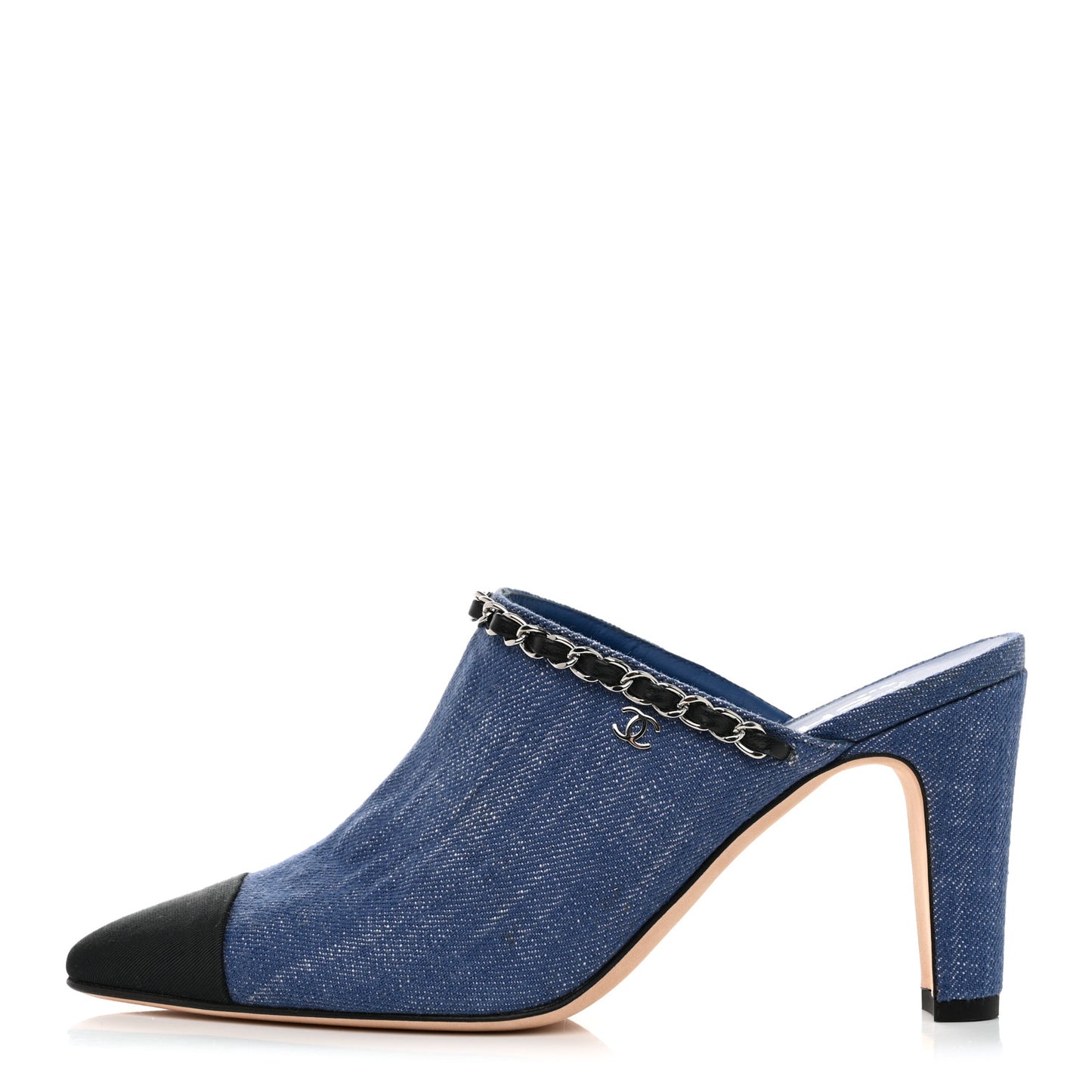 Denim Cap Toe Chain Mule 36 Blue Black