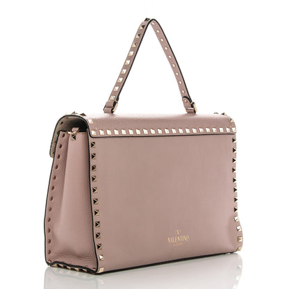 Valentino Garavani Pebbled Calfskin Rockstud Single Handle Flap Bag Poudre 3 of 6