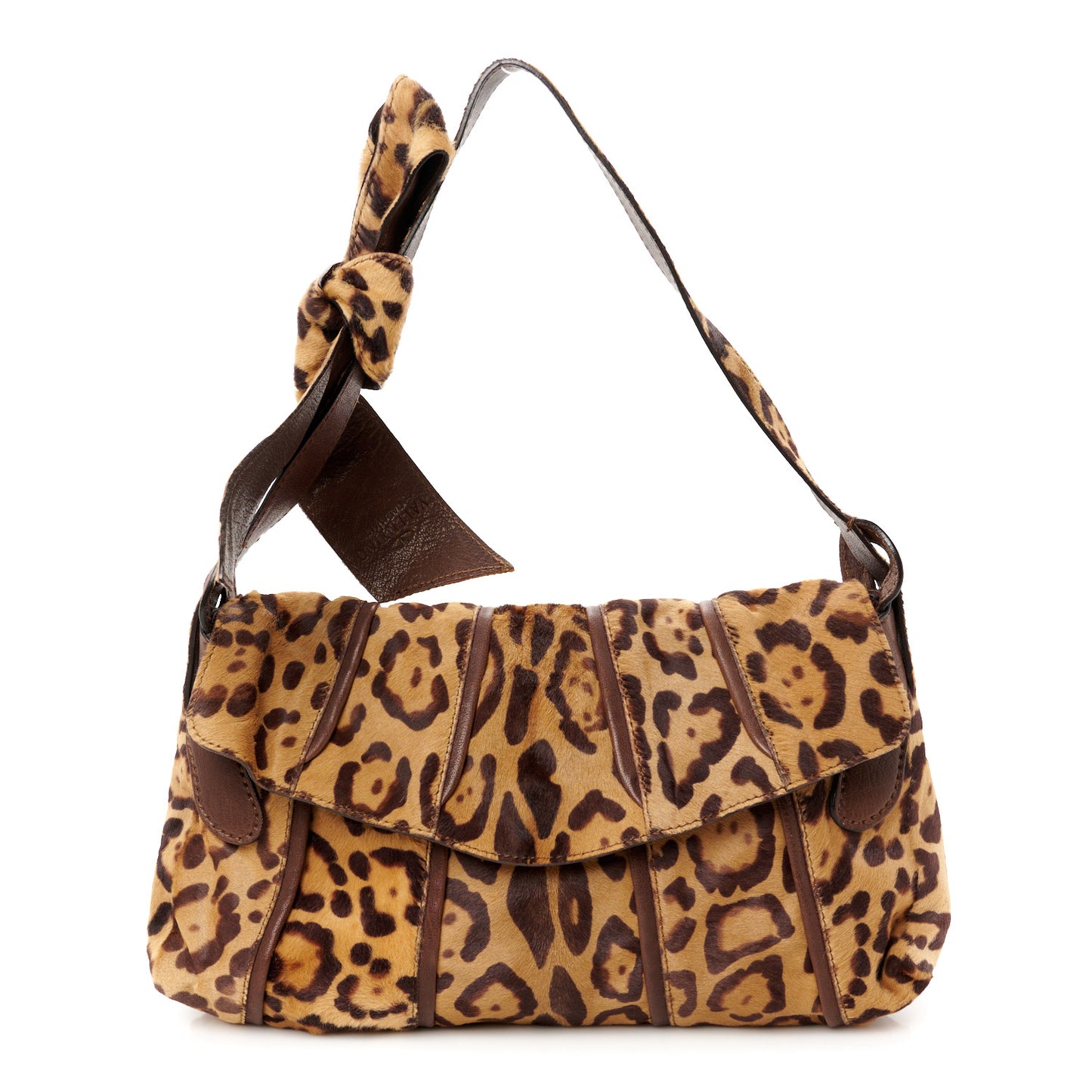 Calf Hair Leopard Print Bow Shoulder Bag Brown