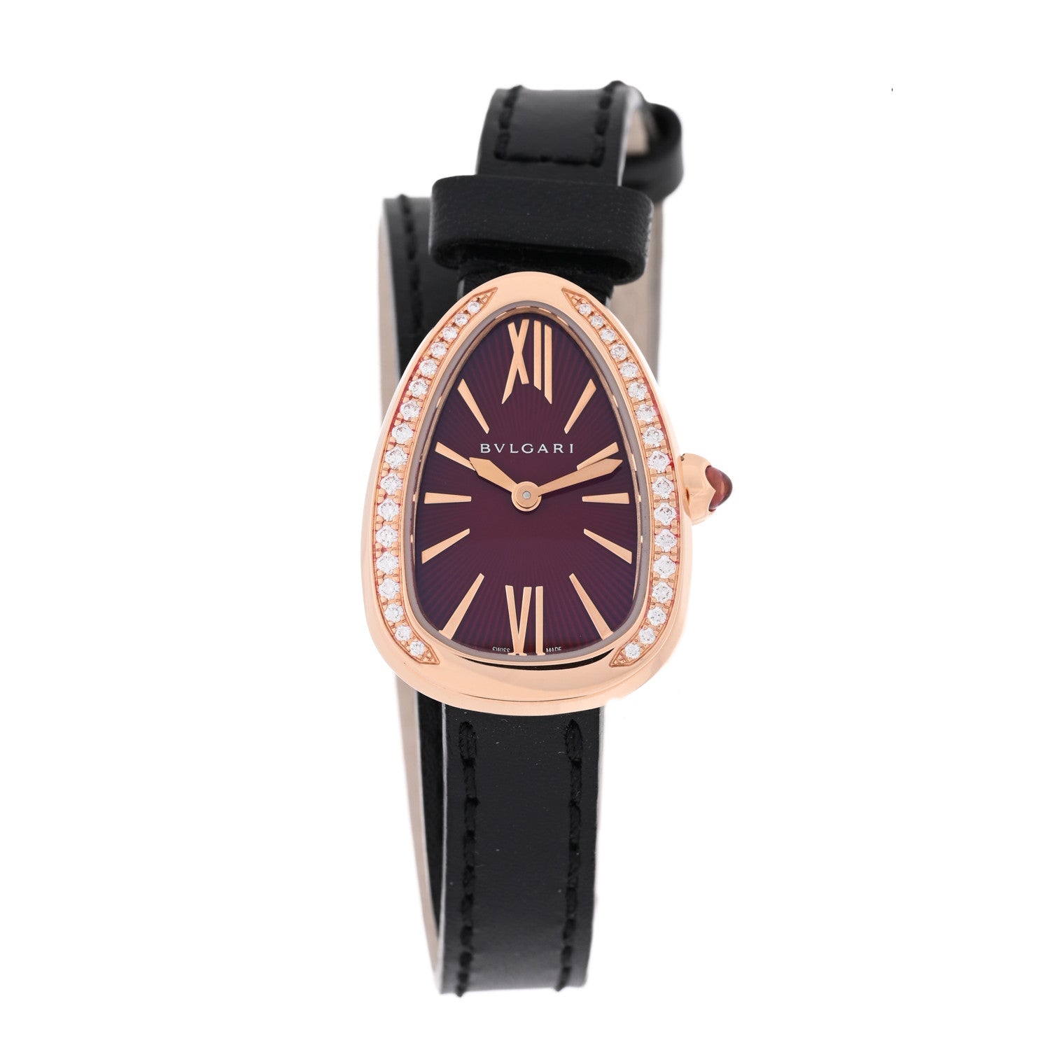 Bulgari 18K Rose Gold Calfskin Diamond Bezel 20mm Serpenti Double Wrap Quartz Watch Red 1 of 5