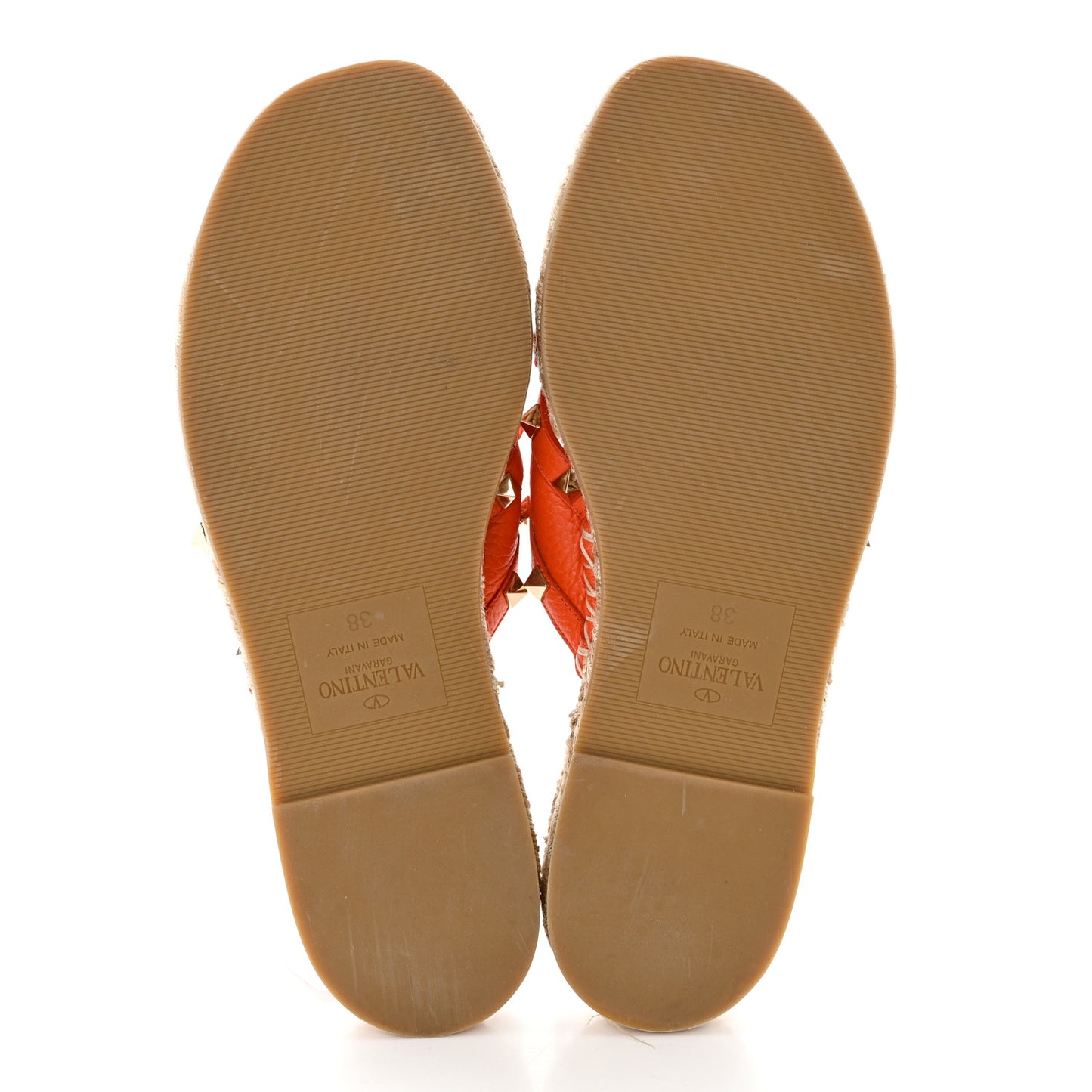 Grained Calfskin Rockstud Crisscross Espadrille Flat Slide Sandals 38 Titian