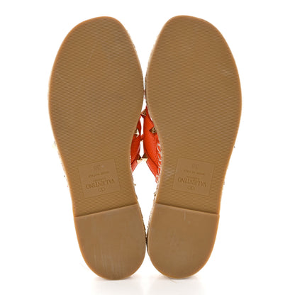 Valentino Garavani Grained Calfskin Rockstud Crisscross Espadrille Flat Slide Sandals 38 Titian 5 of 8