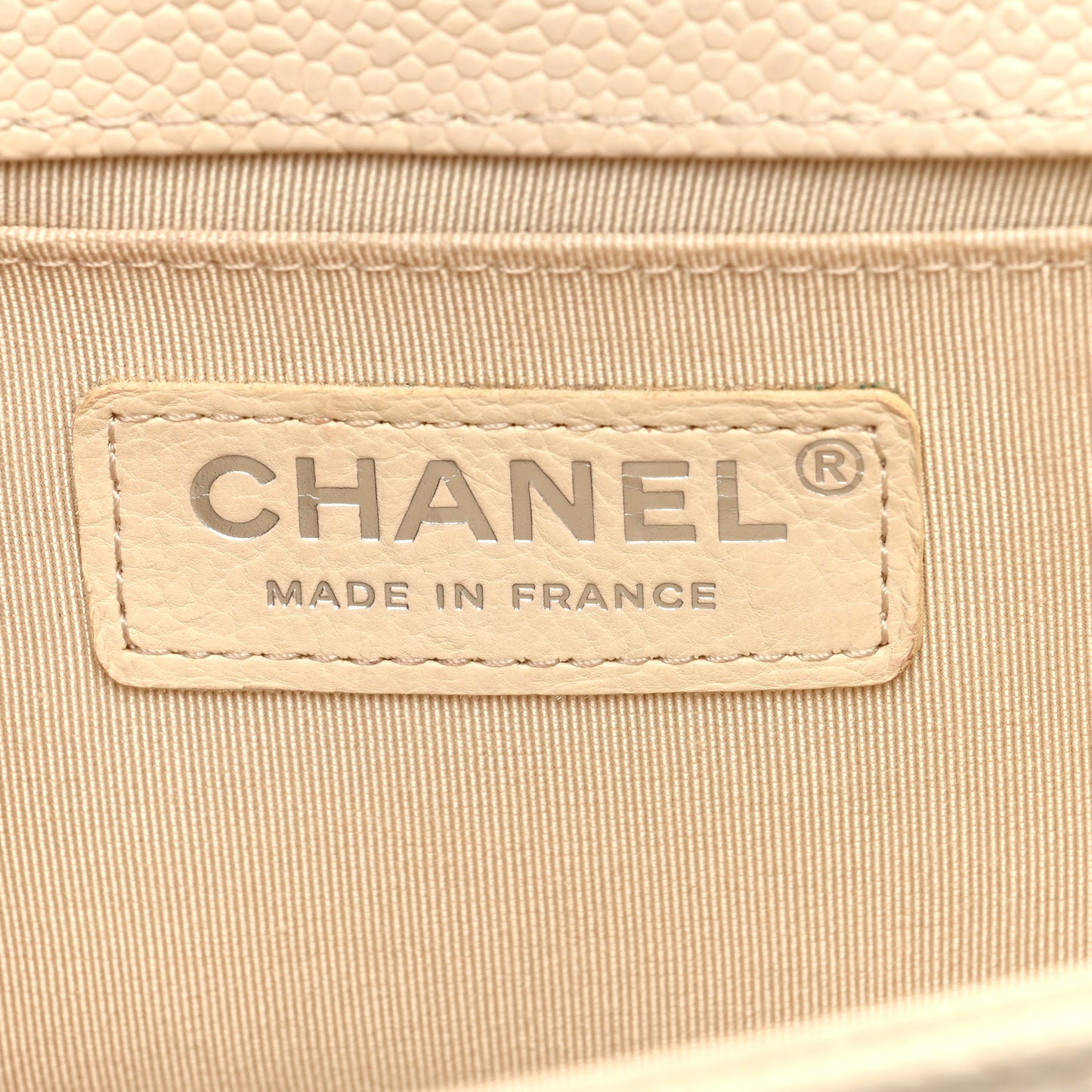 Caviar Chevron Quilted Medium Boy Flap Light Beige