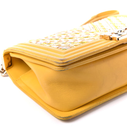 Chanel Calfskin Chevron Embroidered Medium Flap Yellow 5 of 11