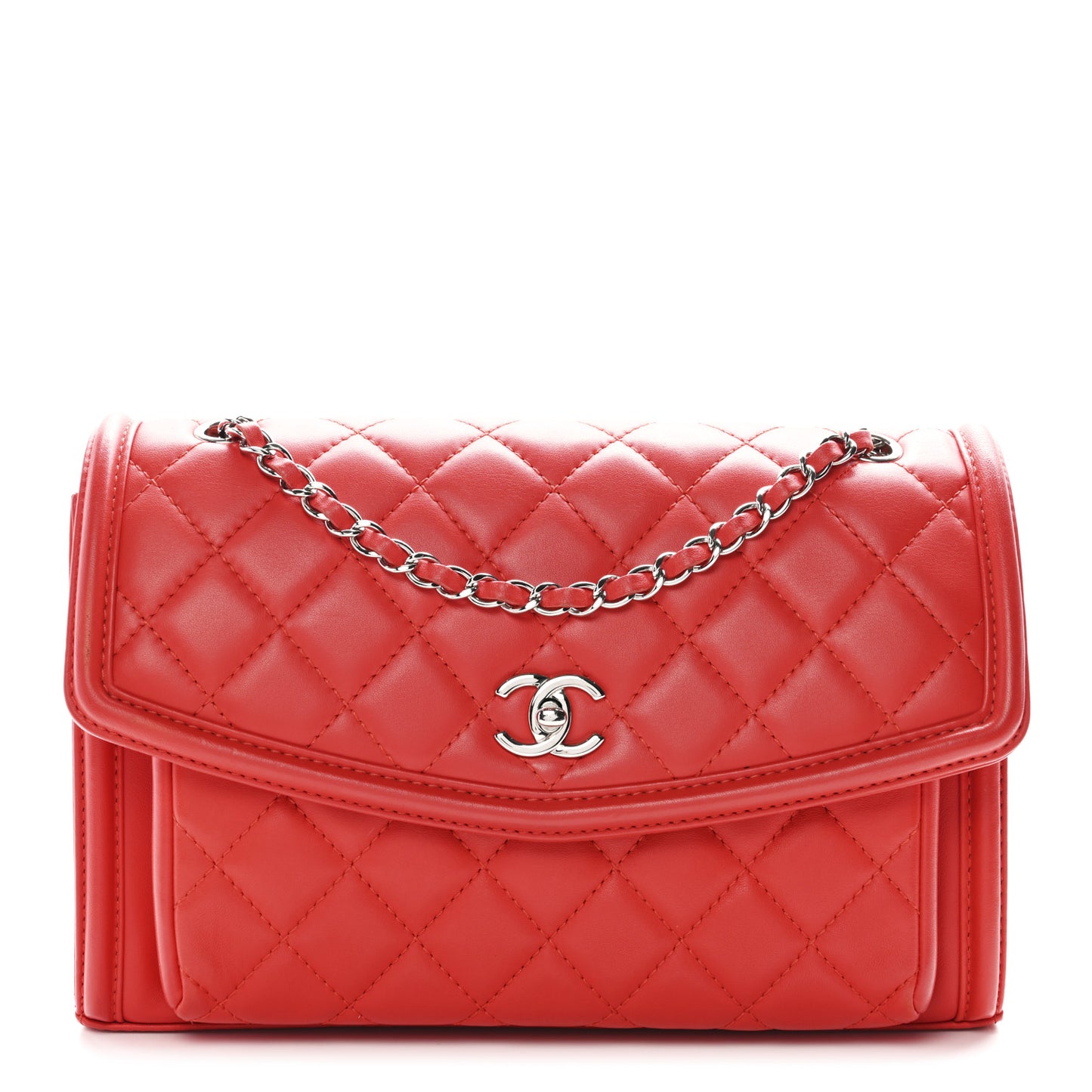 Lambskin Quilted Large Geometric Flap Red