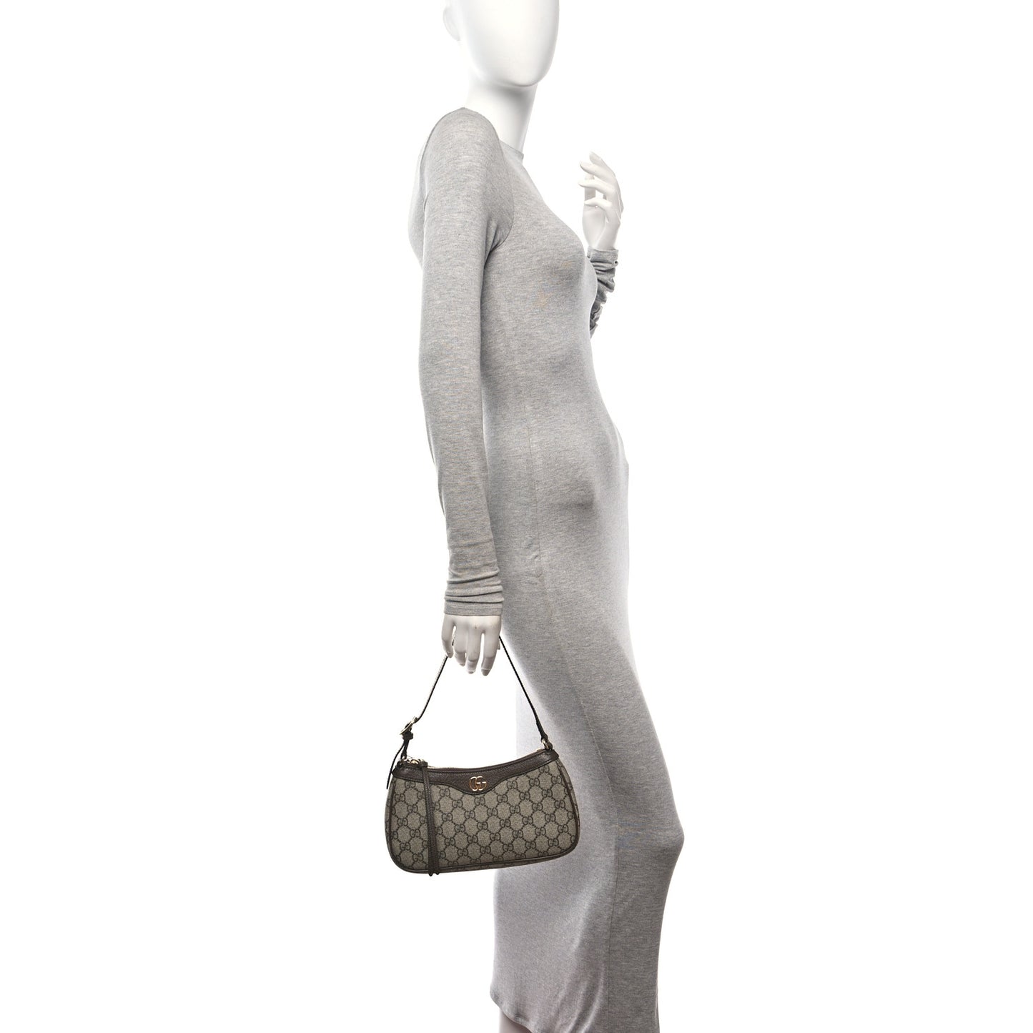 GG Supreme Monogram Textured Dollar Calfskin Small Ophidia Hobo Beige Ebony New Acero