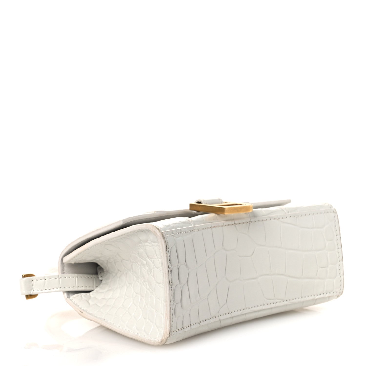 Balenciaga Shiny Calfskin Crocodile Embossed Hourglass Top Handle Bag XS White 4 of 14