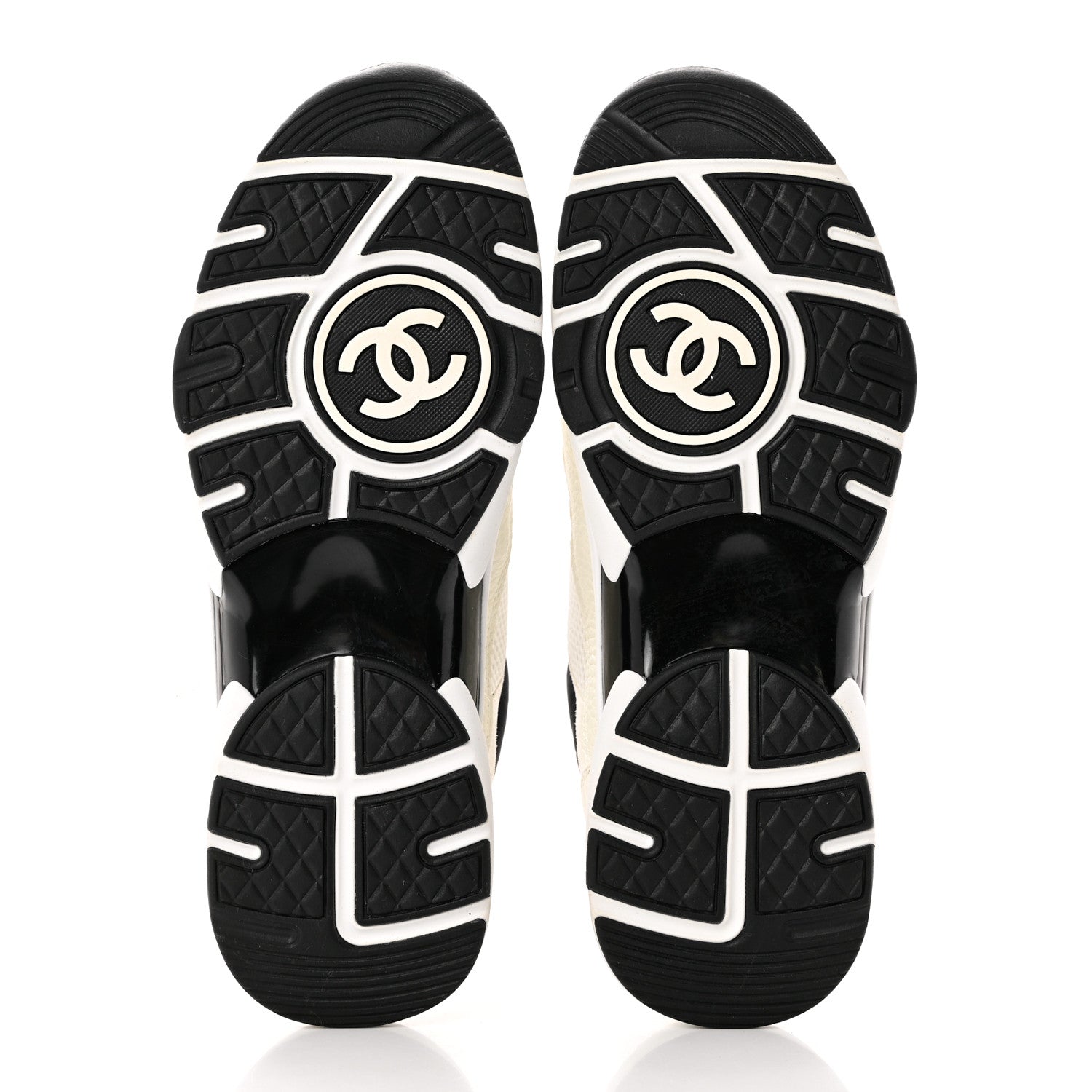Chanel Mesh Suede Calfskin Grained Calfskin Womens CC Sneakers 39 White Black 5 of 8
