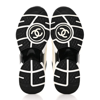 Chanel Mesh Suede Calfskin Grained Calfskin Womens CC Sneakers 39 White Black 5 of 8